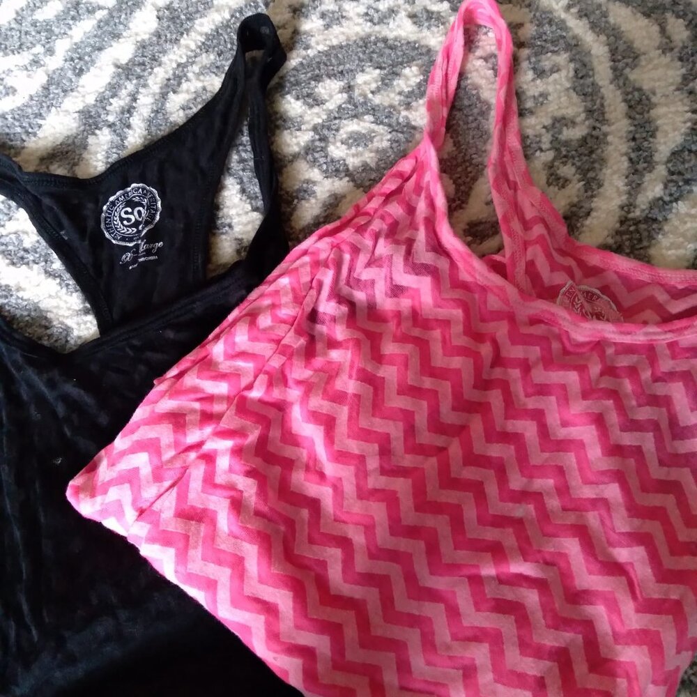 2 pc lot Junior's SO Racer back sheer design tank   X large